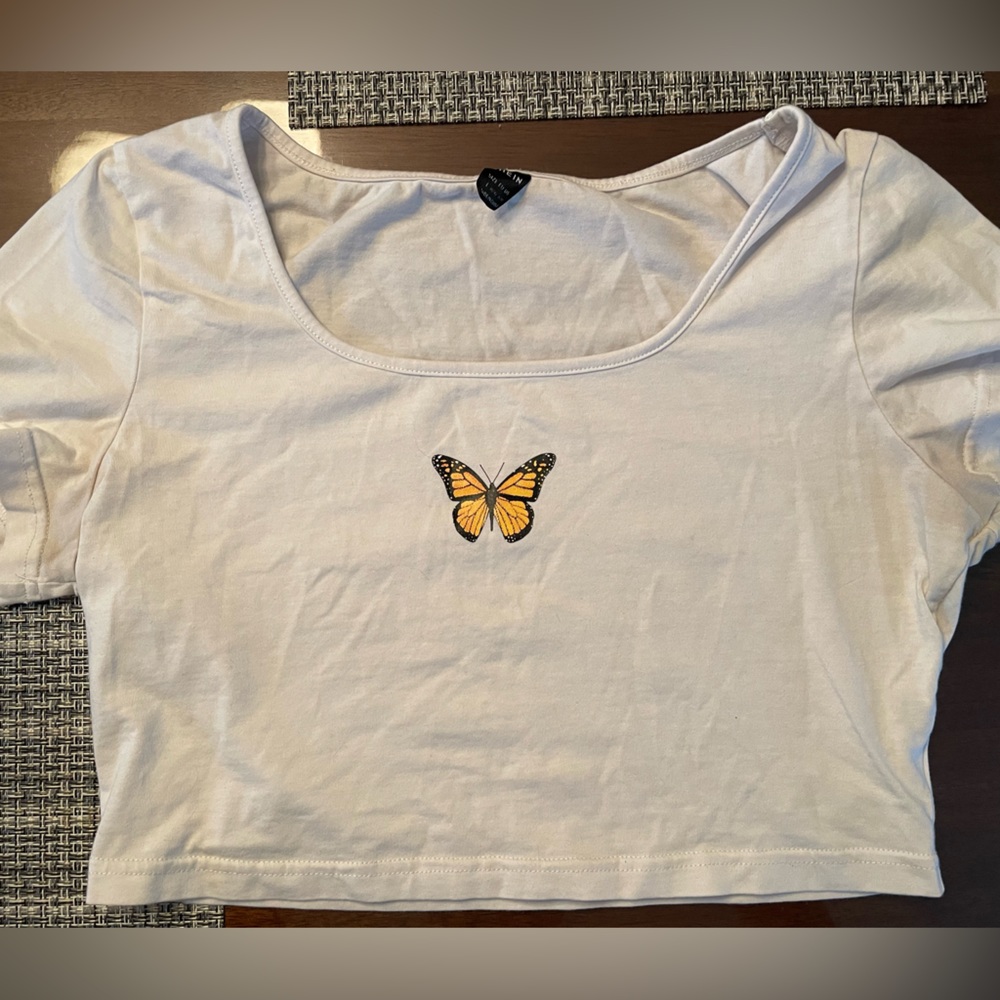 White Butterfly Detail Crop Top